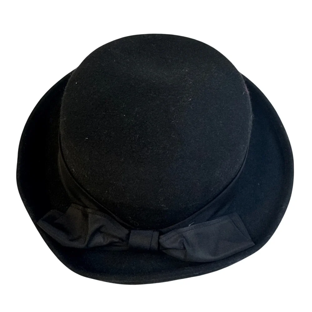 Vintage Ina Too Black Wool Felt Derby Bowler Hat Women's USA Sollman Dorfkin